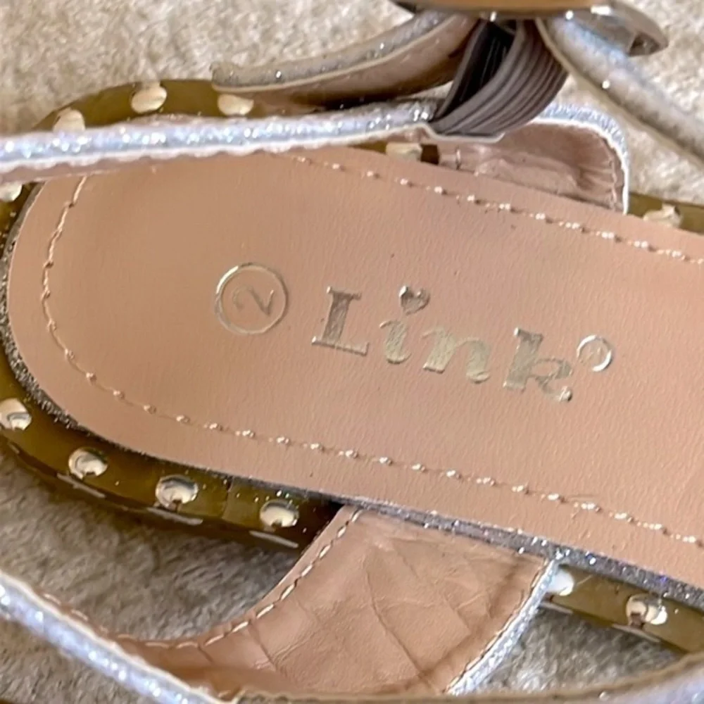 Brand New Link Silver Tone Beaded Embellished Sparkly Ankle Strap Buckle Sandals